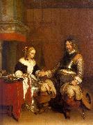 Gerard Ter Borch Soldier Offering a Young Woman Coins oil painting on canvas